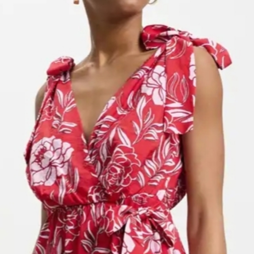 Calliope Floral Print Ruffled Wrap Mini Dress, size L - Picture 3 of 12